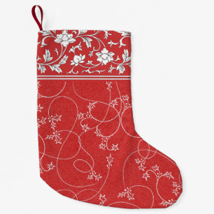 Vintage Holly Chinoiserie Red White Holiday Small Christmas Stocking
