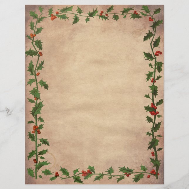Vintage Holly Christmas Border Writing Paper (Front)