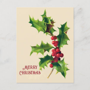 Vintage Holly Christmas Greeting card