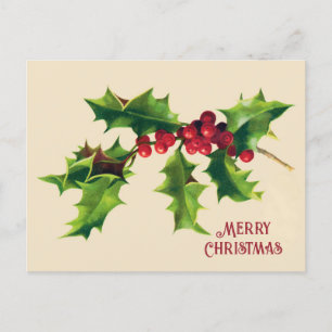 Vintage Holly Christmas Greeting Holiday Postcard