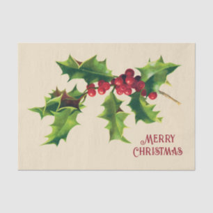 Vintage Holly Christmas Greeting  Tissue Paper