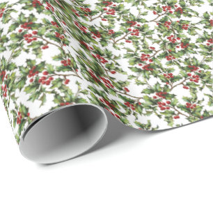 Vintage Holly Christmas Holiday Gift Wrap