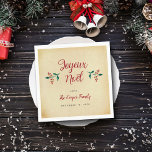 Vintage Holly Christmas Party "Joyeux Noël" Napkin<br><div class="desc">Celebrate the holidays in style this year with these vintage styled party napkins. The simple yet stunning design featuring festive holly is easy to personalise with your own custom wording and your guest are sure to be delighted when they see these napkins.</div>