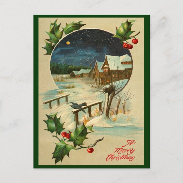 Vintage Holly Christmas Postcard (Front)