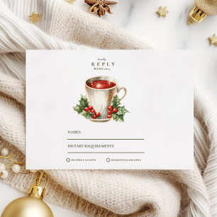 Vintage Holly Christmas Wedding RSVP Card