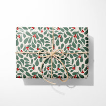 Vintage Holly Christmas Wrapping Paper - Beige