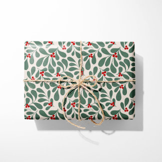 Vintage Holly Christmas Wrapping Paper - Beige