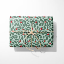 Vintage Holly Christmas Wrapping Paper - Mint