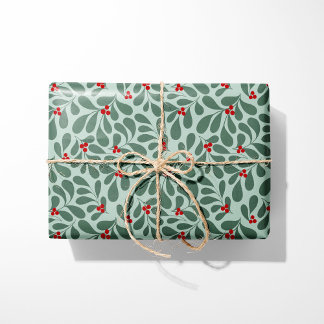 Vintage Holly Christmas Wrapping Paper - Mint