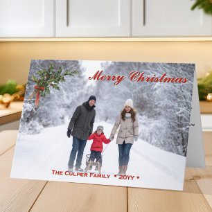 Vintage Holly Custom Folded Christmas Photo Card