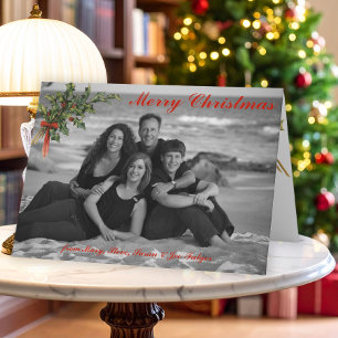 Vintage Holly   Custom Folded Christmas Photo Card