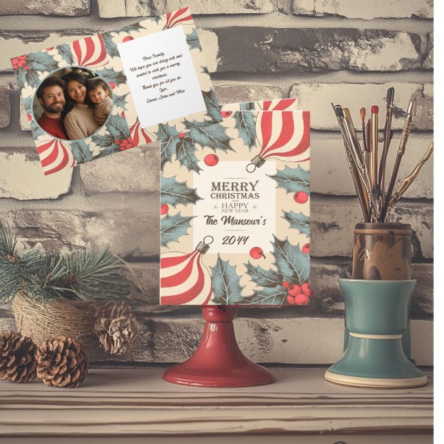 Vintage Holly Folded Holiday Card (Creator Uploaded)