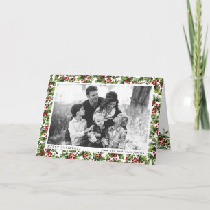 Vintage Holly Frame Christmas Photo Greeting Card