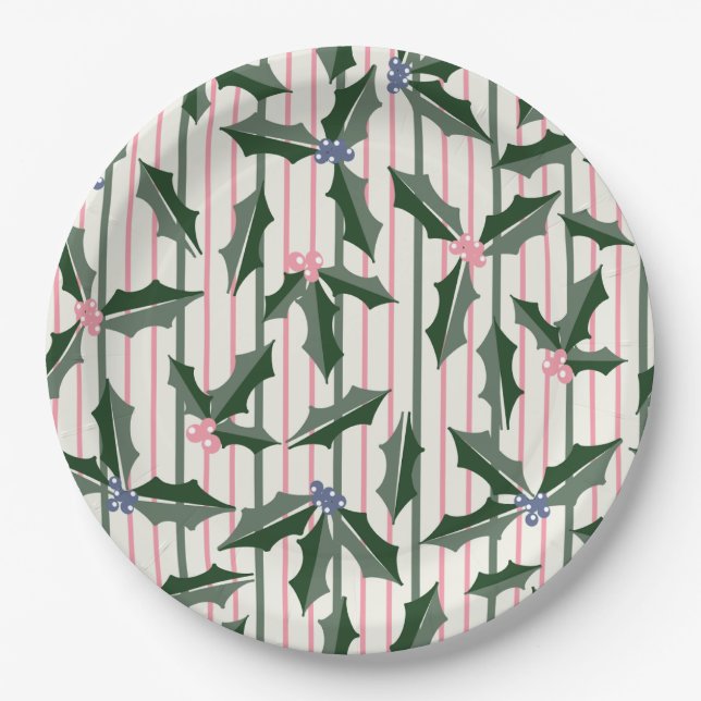 Vintage Holly Holiday Paper Plate (Front)