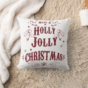 Vintage Holly Jolly Christmas Cushion