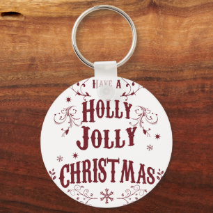 Vintage Holly Jolly Christmas Key Ring