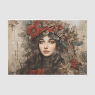 Vintage Holly Lady Decoupage Tissue Paper