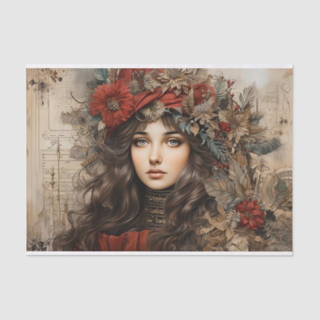 Vintage Holly Lady Decoupage Tissue Paper (Front)