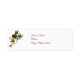 Vintage Holly Leaves & Berries Christmas label