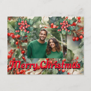 Vintage Holly Leaves Holly berries Holiday Postcard