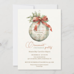 Vintage Holly Ornament Christmas Exchange Party Invitation