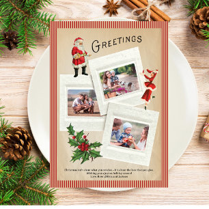 Vintage Holly Photo Collage Merry Christmas Holiday Card