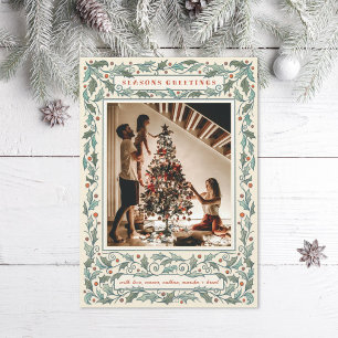 Vintage Holly Photo Holiday Card
