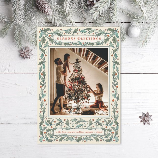 Vintage Holly Photo Holiday Card (Creator Uploaded)