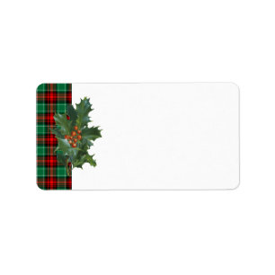 Vintage Holly Red Green Plaid Address Label