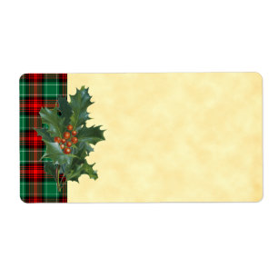 Vintage Holly Red Green Plaid Blank Holiday Label