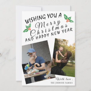 Vintage Holly Snapshot Christmas holiday Card