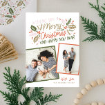Vintage Holly Tilted Snapshot Multi-Photo Holiday Card<br><div class="desc">This festive and chic holiday photo card features our original hand-drawn winter foliage with sweet styled typography in vibrant colors and 2 tilted photos. The back comes with a matching pattern</div>