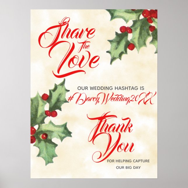 Vintage Holly Wedding Hashtag Sign (Front)