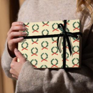 Vintage Holly Wreath Christmas Wrapping Paper