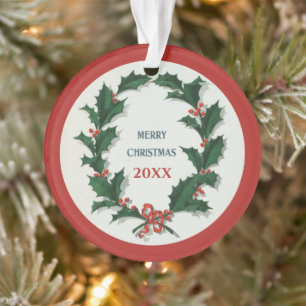 Vintage Holly Wreath Merry Christmas Acrylic Ornament