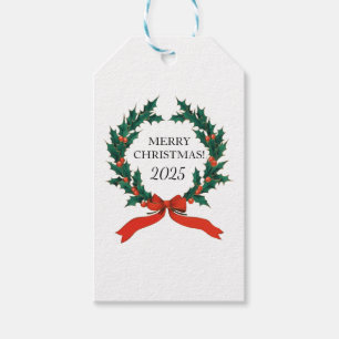 Vintage Holly Wreath Merry Christmas! Gift Tags