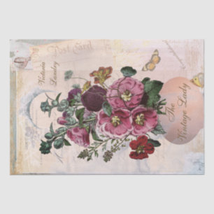 Vintage Hollyhock Bouquet with Letters Collage Tissue Paper