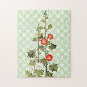 Vintage Hollyhock Flowers Art Puzzle