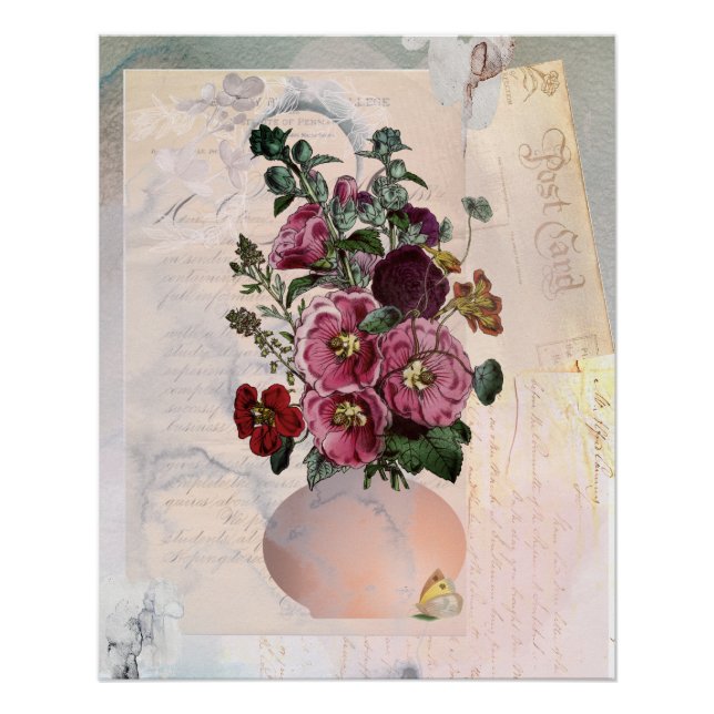 Vintage Hollyhock in Letters Collage Poster (Front)