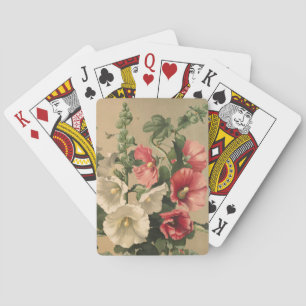 Vintage Hollyhocks Flowers Pretty Garden Floral Playing Cards