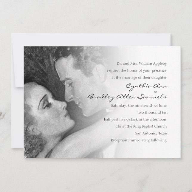 Vintage Hollywood Glamour Couple Wedding  Invitation (Front)