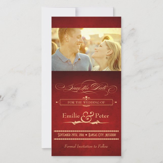 Vintage Hollywood Poster Red & Gold Save the Date (Front)