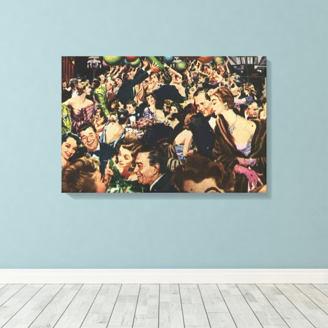 Vintage Hollywood Theme Fancy Party with Balloons Canvas Print (Insitu(Wood Floor))