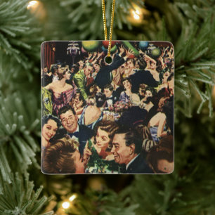 Vintage Hollywood Theme Fancy Party with Balloons Ceramic Ornament