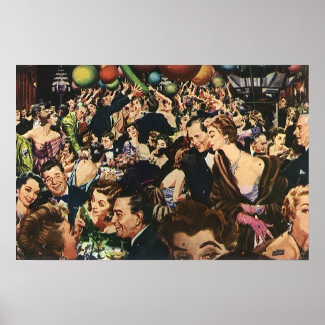 Vintage Hollywood Theme Fancy Party with Balloons Poster (Front)