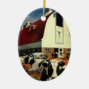 Vintage Holstein Milk Cows on Dairy Farm Business Ceramic Tree Decoration