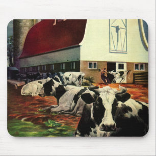 Vintage Holstein Milk Cows on Dairy Farm Business Mouse Mat