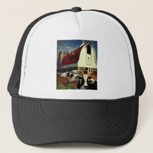 Vintage Holstein Milk Cows on Dairy Farm Business Trucker Hat