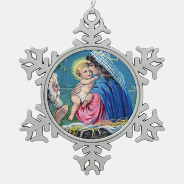 Vintage Holy Family Snowflake Framed Ornament (Front)