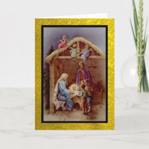 Vintage Holy Family with Angels and Children Holiday Card